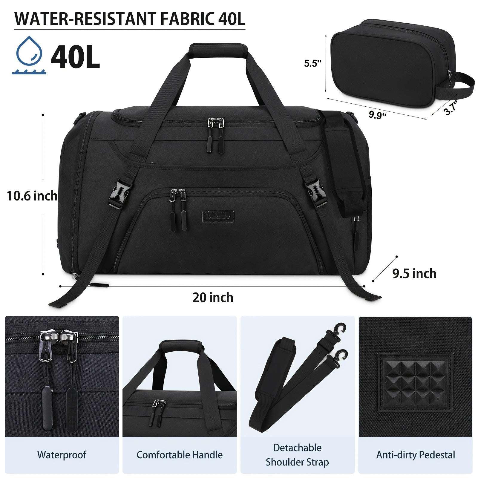 40L Travel Duffle Bag Waterproof, Weekender with Shoe Compartment and Toiletry Bag