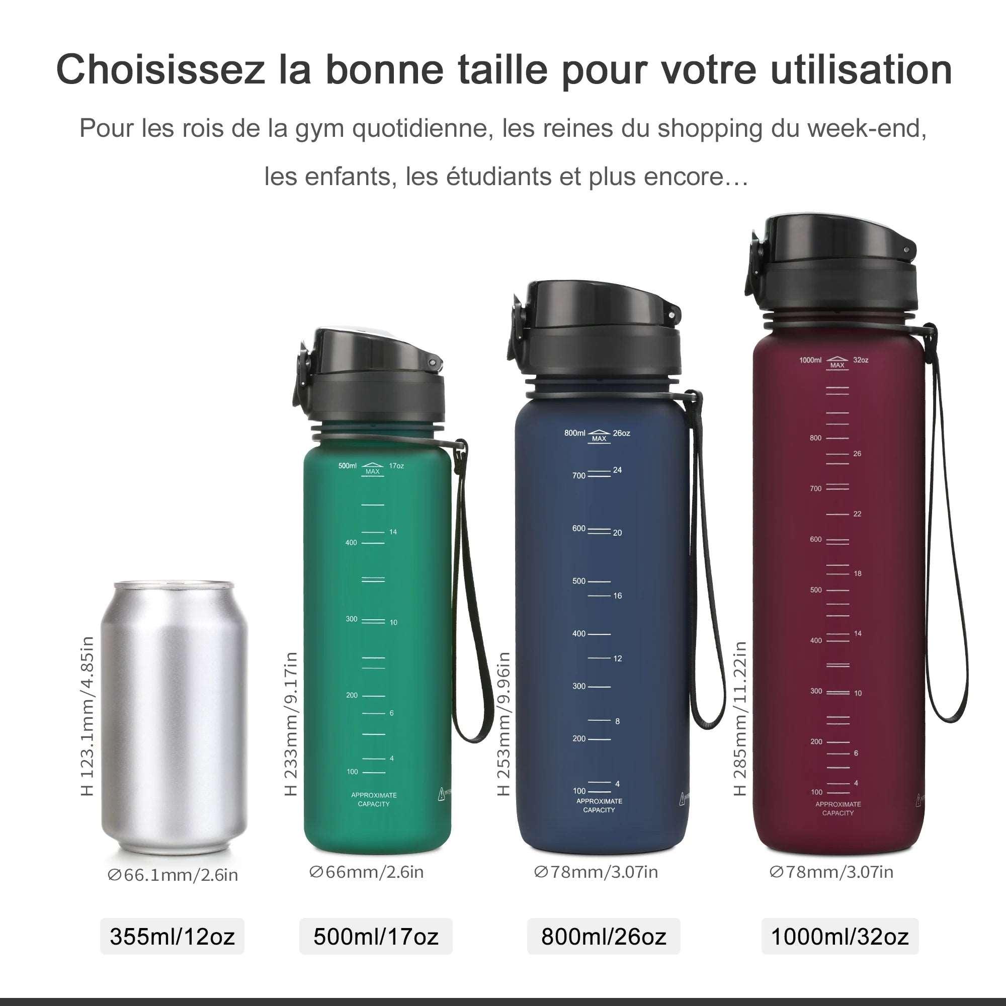 500/1000ML Sports Water Bottle Shaker BPA Free