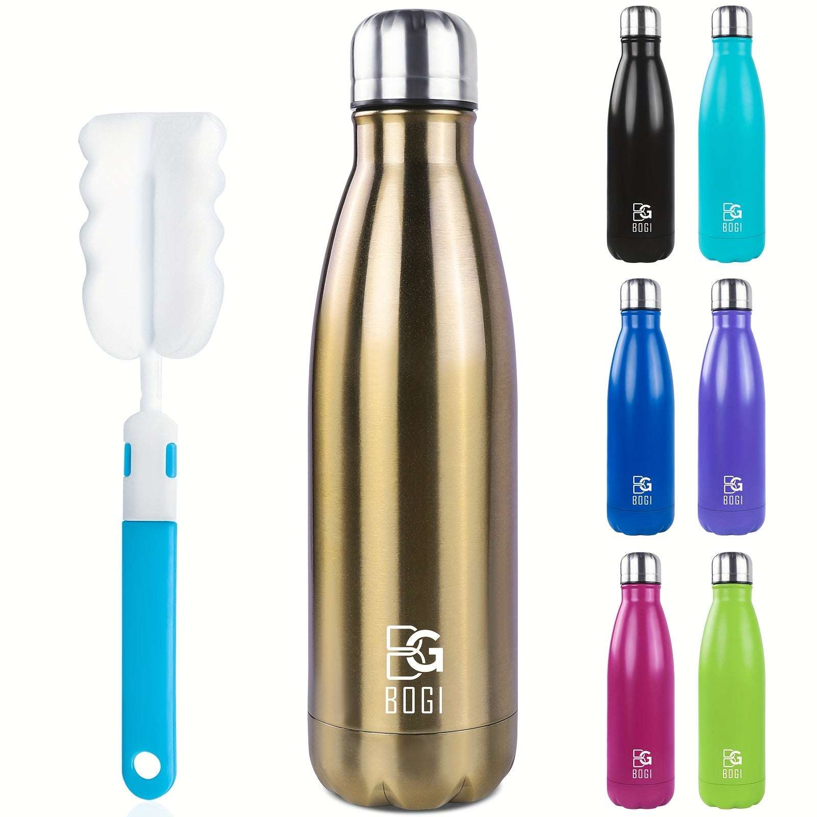 BOGI 17oz Insulated Water Bottle Double Wall Vacuum Stainless Steel Water Bottles, Leak Proof Metal Sports Water Bottle