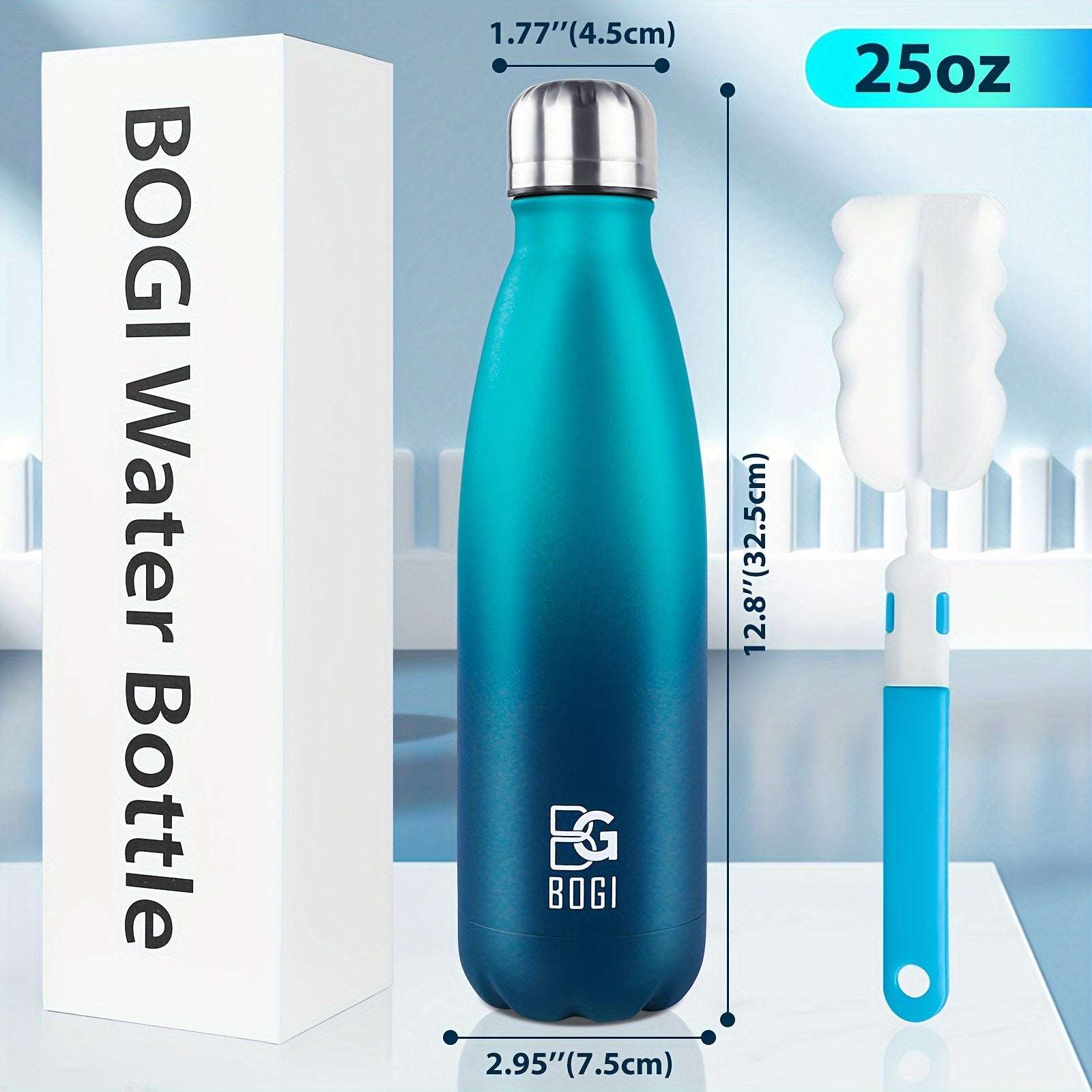 BOGI 25oz Insulated Water Bottle Double Wall Vacuum Stainless Steel Water Bottles, Leak Proof Metal Sports Water Bottle