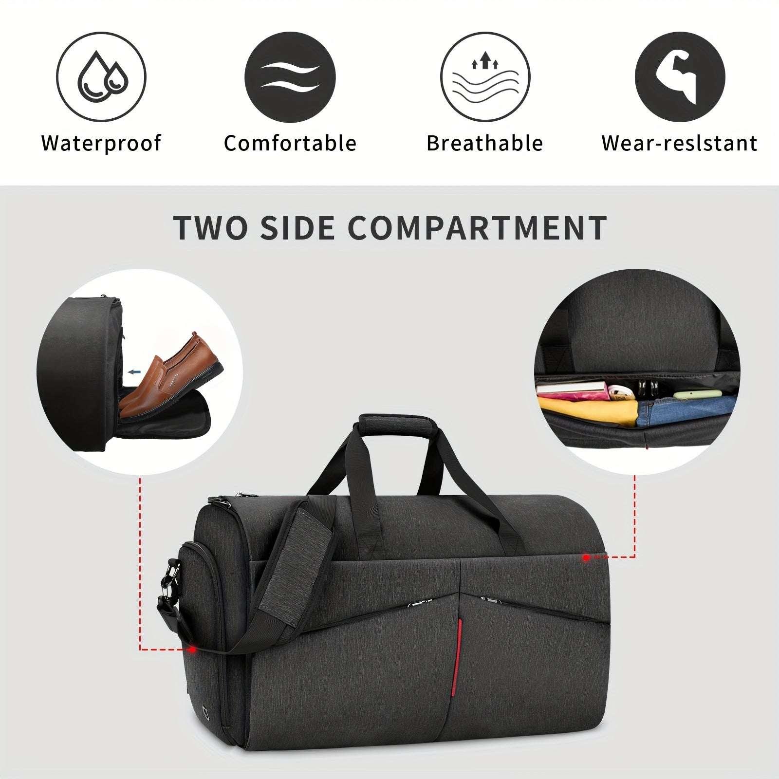 Carry on Garment Bag Convertible Suit Travel Bag with Shoes Compartment Waterproof Weekender