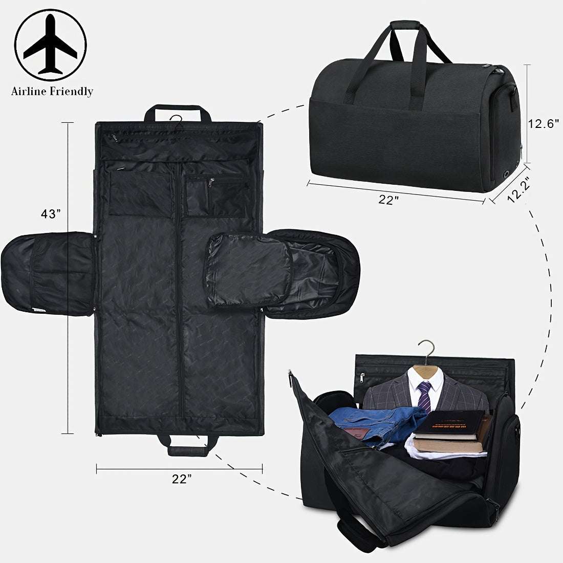 Garment Bag, Convertible Suit Travel Bag With Shoulder Strap, Carry On Suit Bag Duffel Bag Garment Weekend Bag