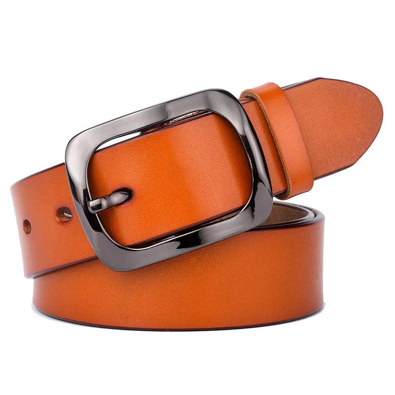 VATLTY 3.2cm Genuine Leather Belt for Women Natural Cowhide Metal Buckle