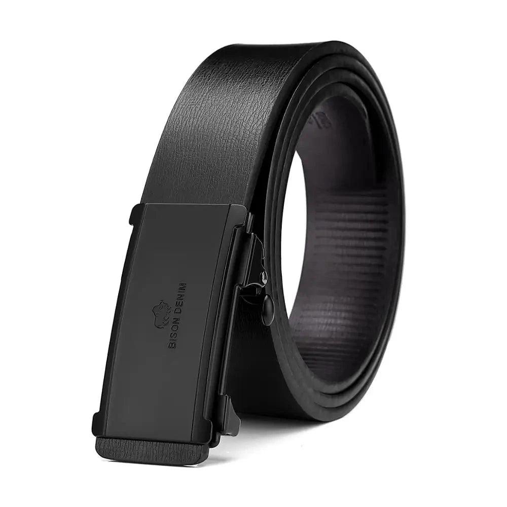 BISON DENIME Genuine Leather Belt Men Black Automatic Buckle