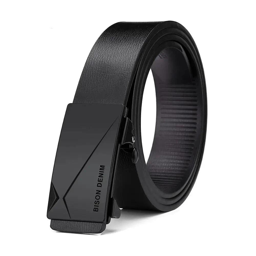 BISON DENIME Genuine Leather Belt Men Black Automatic Buckle