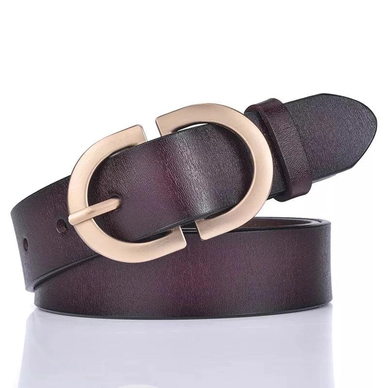 VATLTY Official Authentic Woman's Leather Belt Golden Alloy Buckle