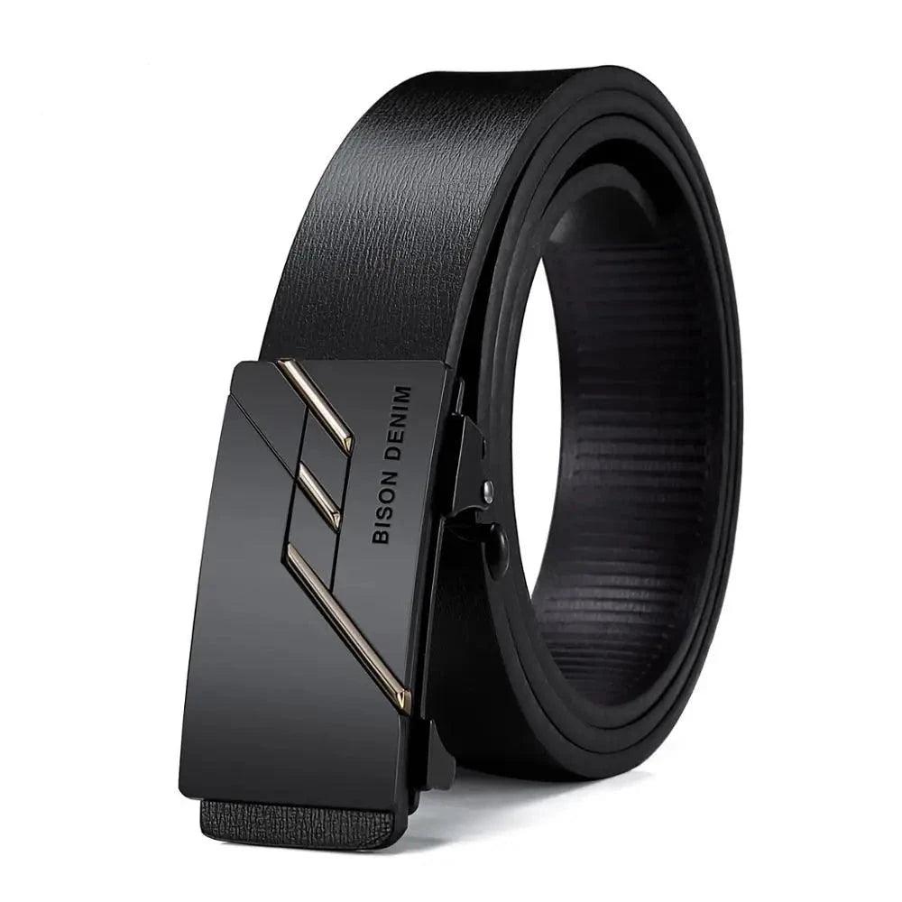 BISON DENIME Genuine Leather Belt Men Black Automatic Buckle