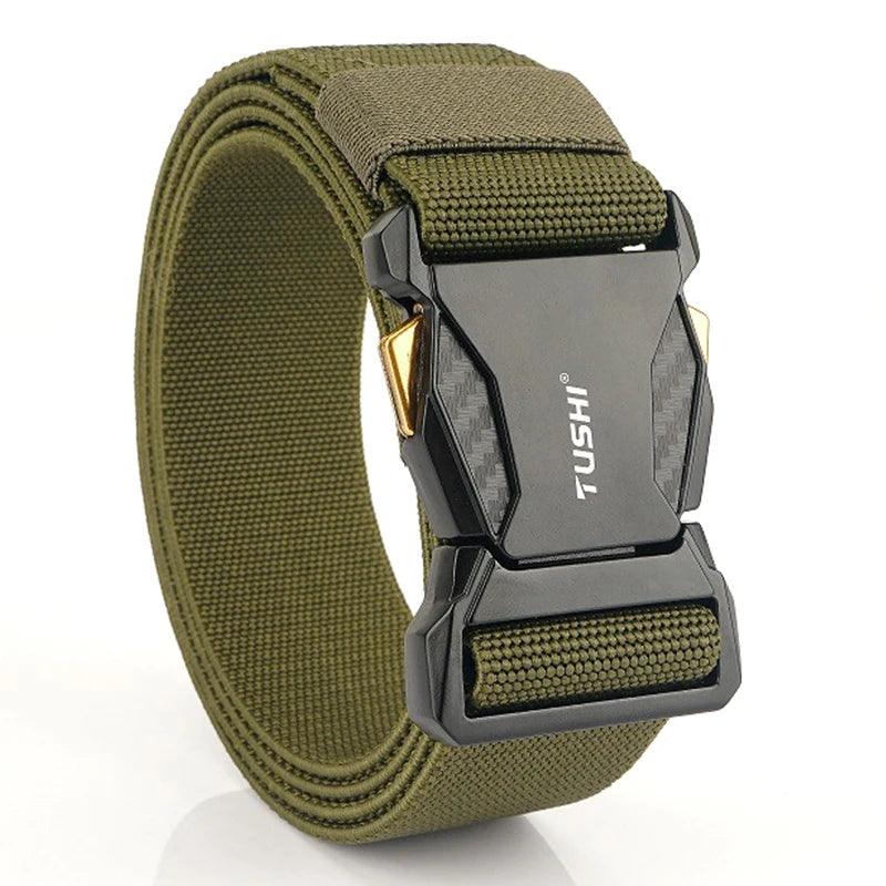 Men's Elastic Belt Alloy Buckle Quick Release Carbon Texture