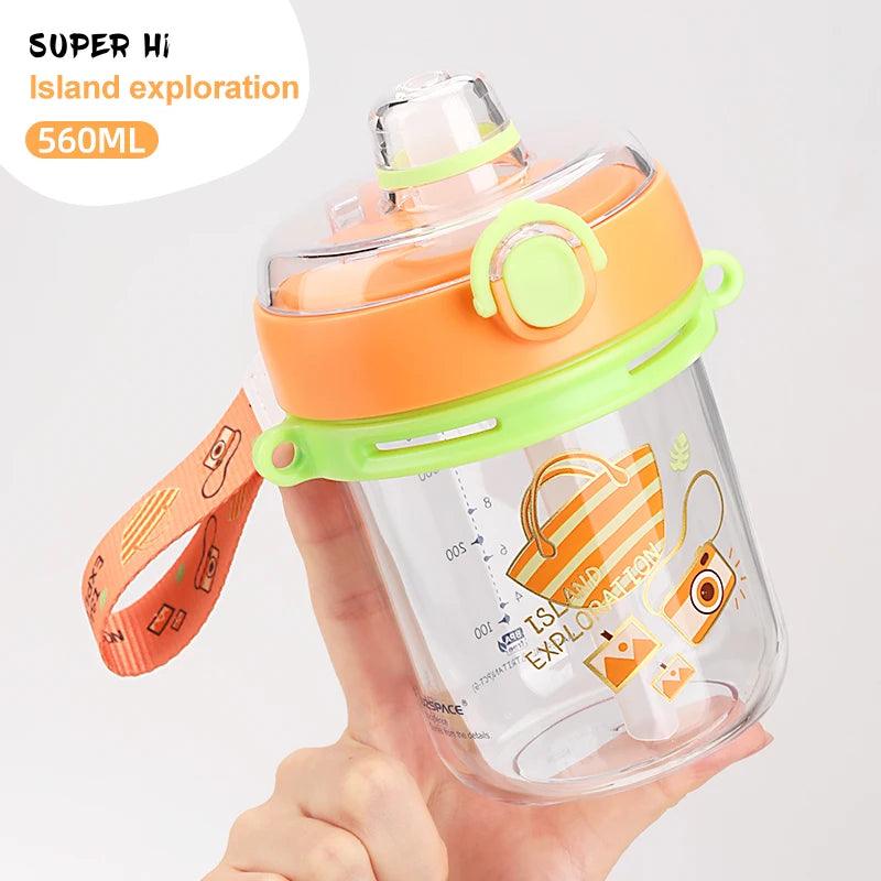 New Kid Water Bottle With Straw Portable Leakproof Shoulder Strap School Sports Drinking Water Cup Boy Girl Bottle With BPA Free