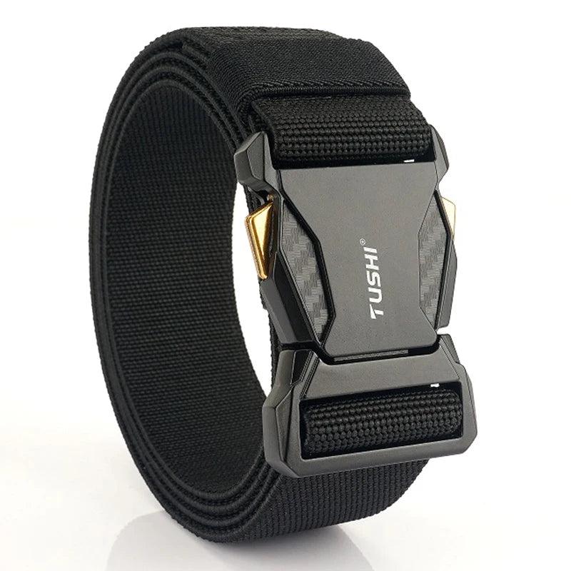 Men's Elastic Belt Alloy Buckle Quick Release Carbon Texture