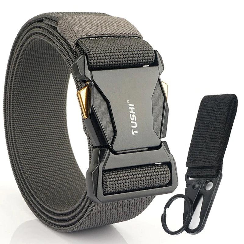 Men's Elastic Belt Alloy Buckle Quick Release Carbon Texture