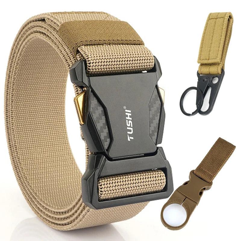 Men's Elastic Belt Alloy Buckle Quick Release Carbon Texture