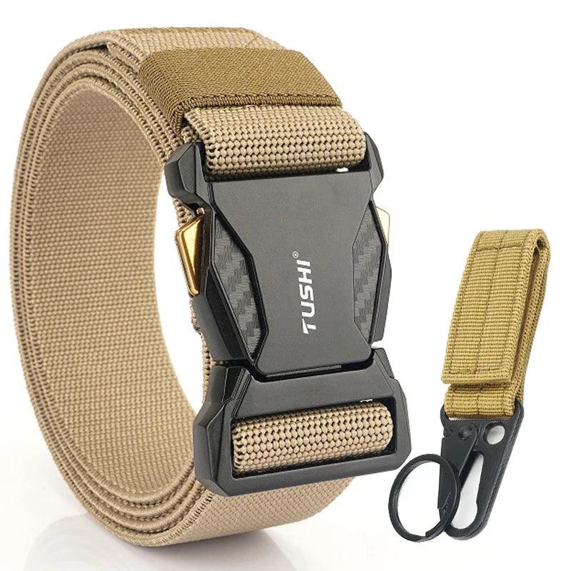 Men's Elastic Belt Alloy Buckle Quick Release Carbon Texture