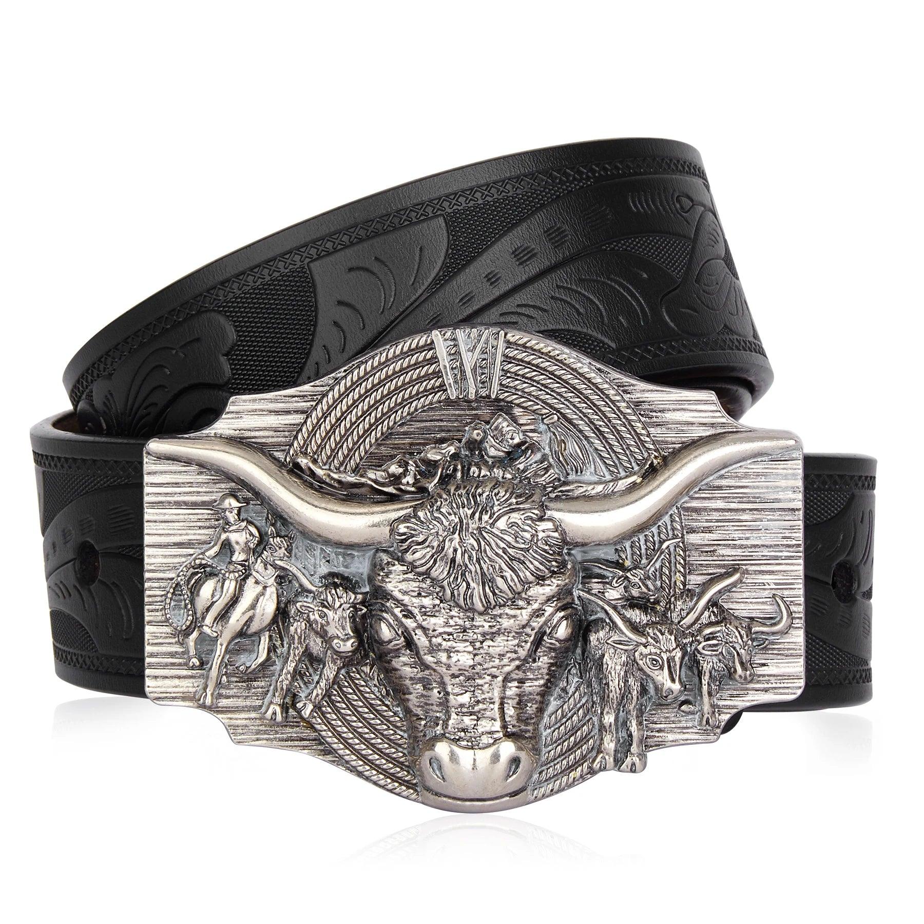 Retro Cowhide Western Cowboy Genuine Leather High Quality Alloy Buckle Belt