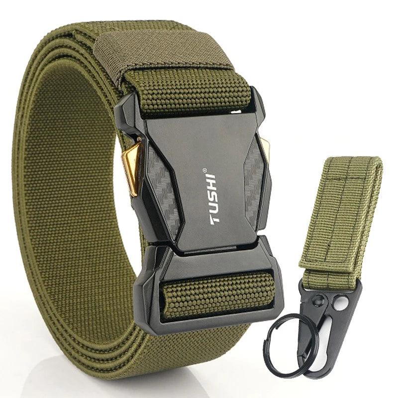 Men's Elastic Belt Alloy Buckle Quick Release Carbon Texture