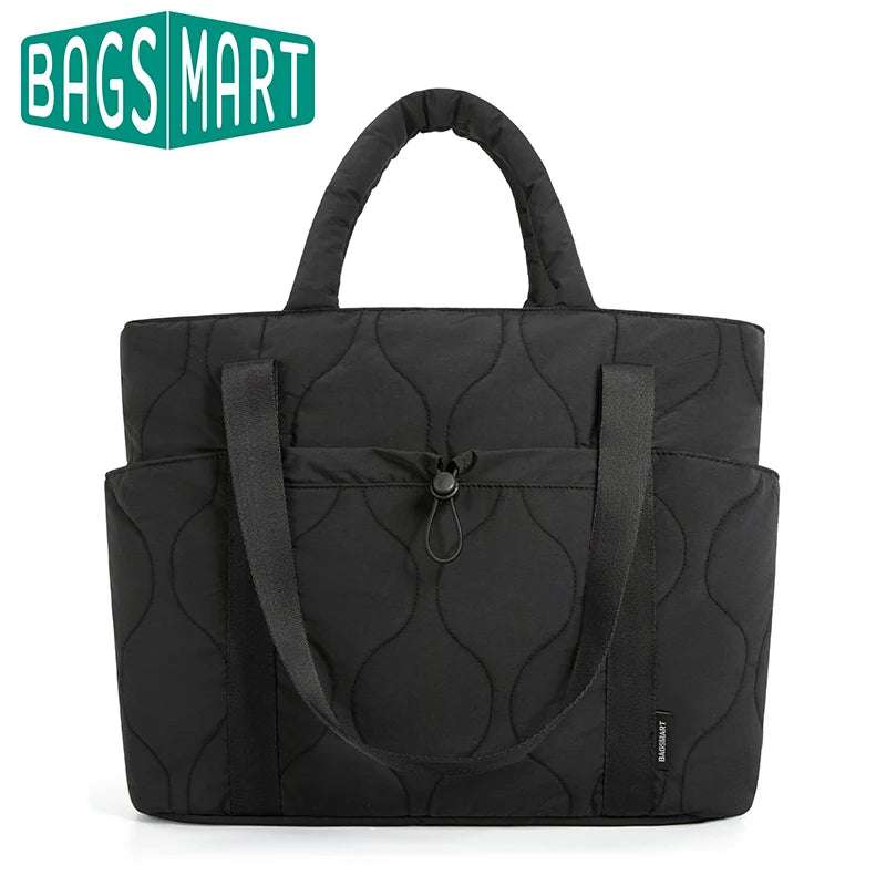 BAGSMART Lightweight Boston Bag Women's Puffer Tote Quilted Work Travel Bag Large Padded Handbags Shoulder Bags High-Quality