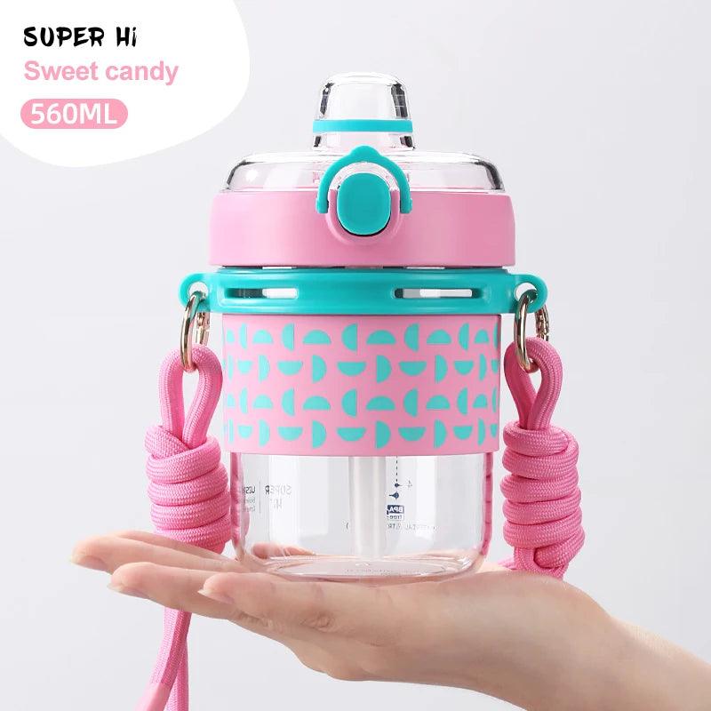 New Kid Water Bottle With Straw Portable Leakproof Shoulder Strap School Sports Drinking Water Cup Boy Girl Bottle With BPA Free