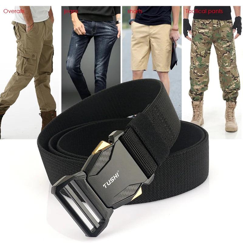 Men's Elastic Belt Alloy Buckle Quick Release Carbon Texture