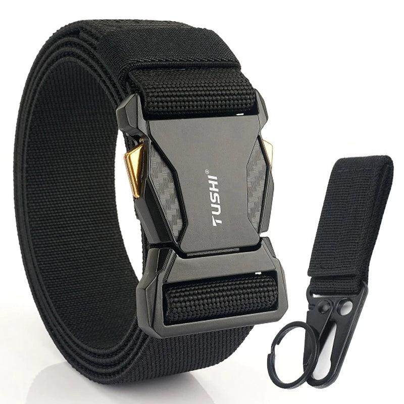 Men's Elastic Belt Alloy Buckle Quick Release Carbon Texture