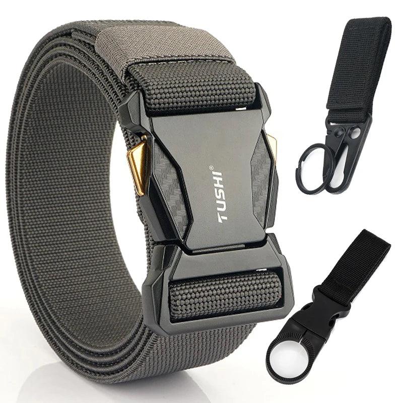 Men's Elastic Belt Alloy Buckle Quick Release Carbon Texture