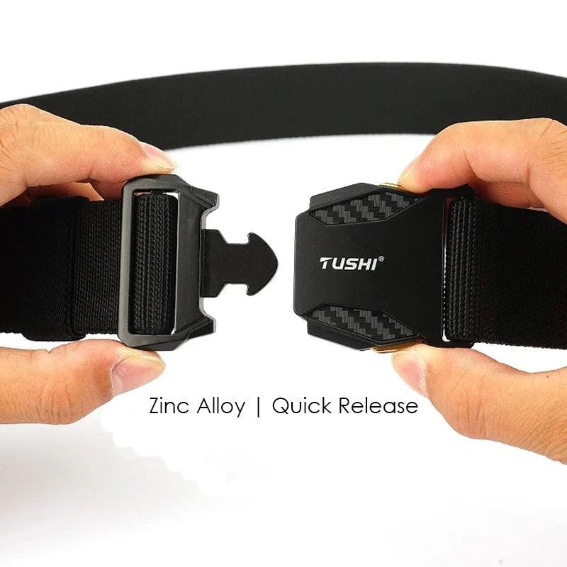 Men's Elastic Belt Alloy Buckle Quick Release Carbon Texture