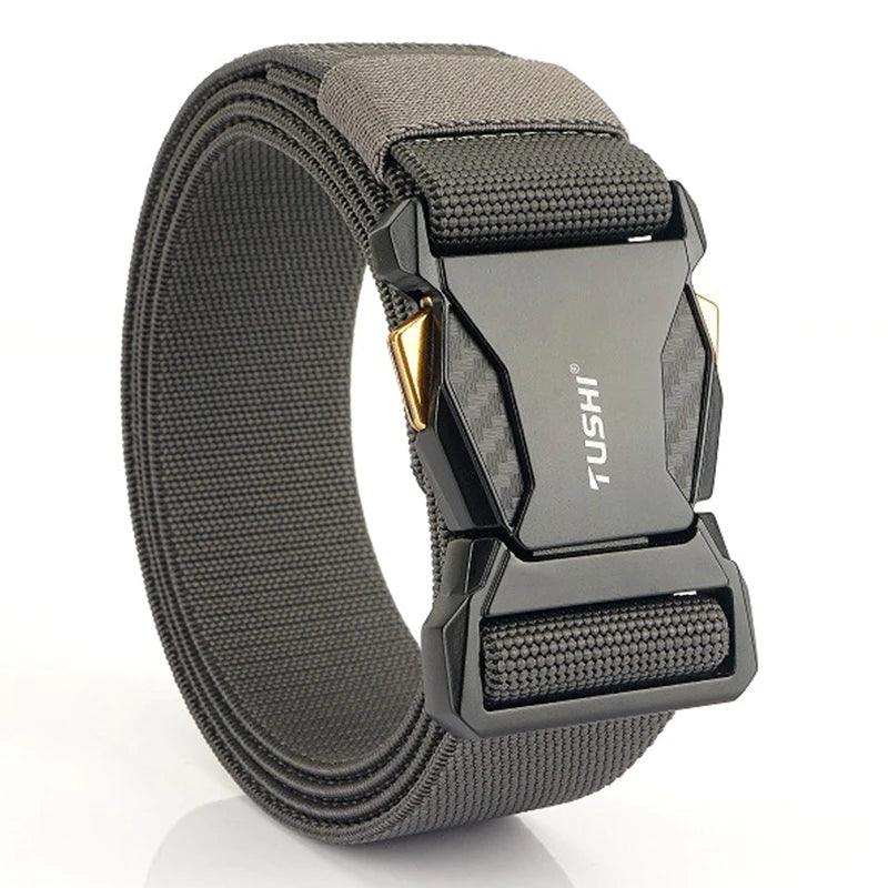 Men's Elastic Belt Alloy Buckle Quick Release Carbon Texture