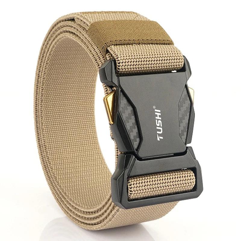 Men's Elastic Belt Alloy Buckle Quick Release Carbon Texture