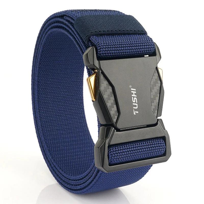 Men's Elastic Belt Alloy Buckle Quick Release Carbon Texture