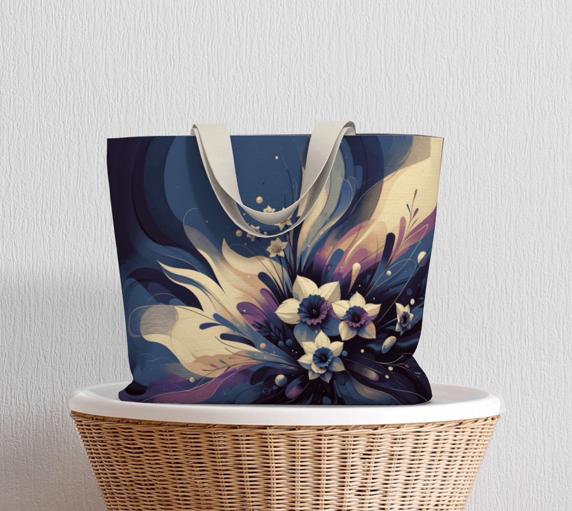 Navy flowers Large Tote bag