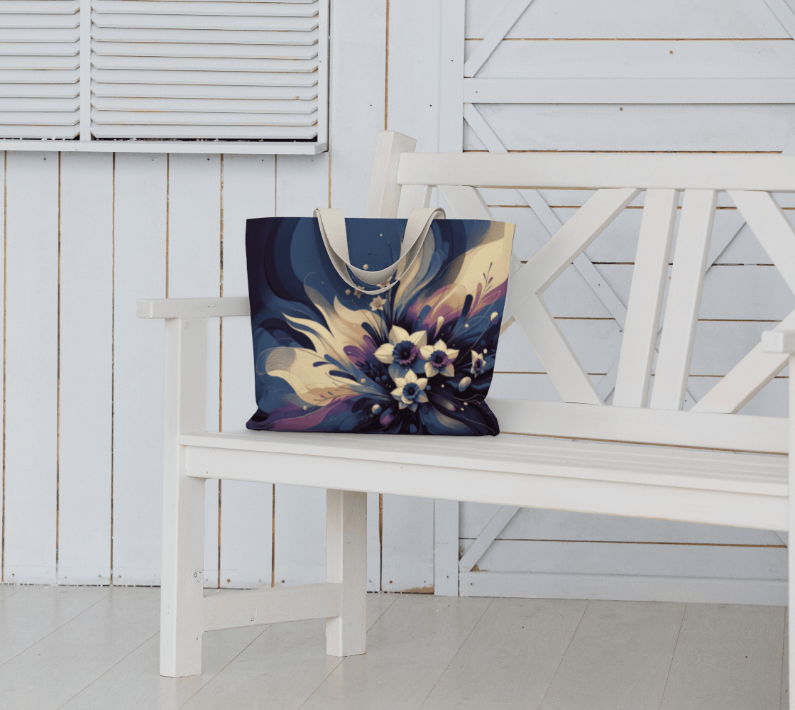 Navy flowers Large Tote bag